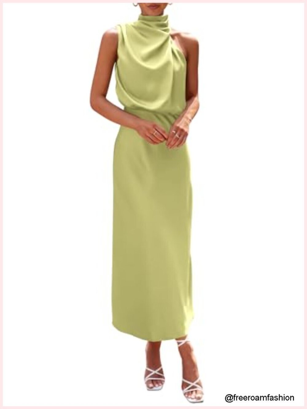 Women's Satin Sleeveless Mock Neck Maxi Dress for Party Cocktail